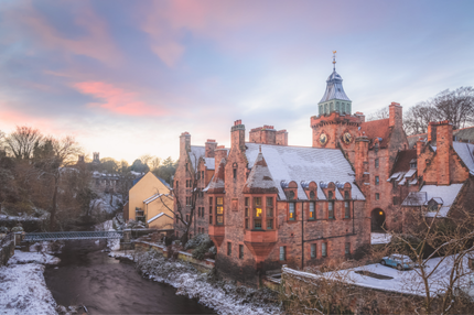 A building in Scotland with snow